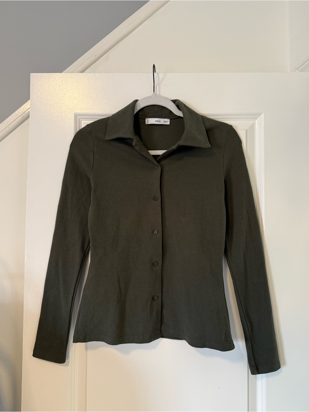 Mango Cotton-Blend Button Up Long Sleeve Shirt